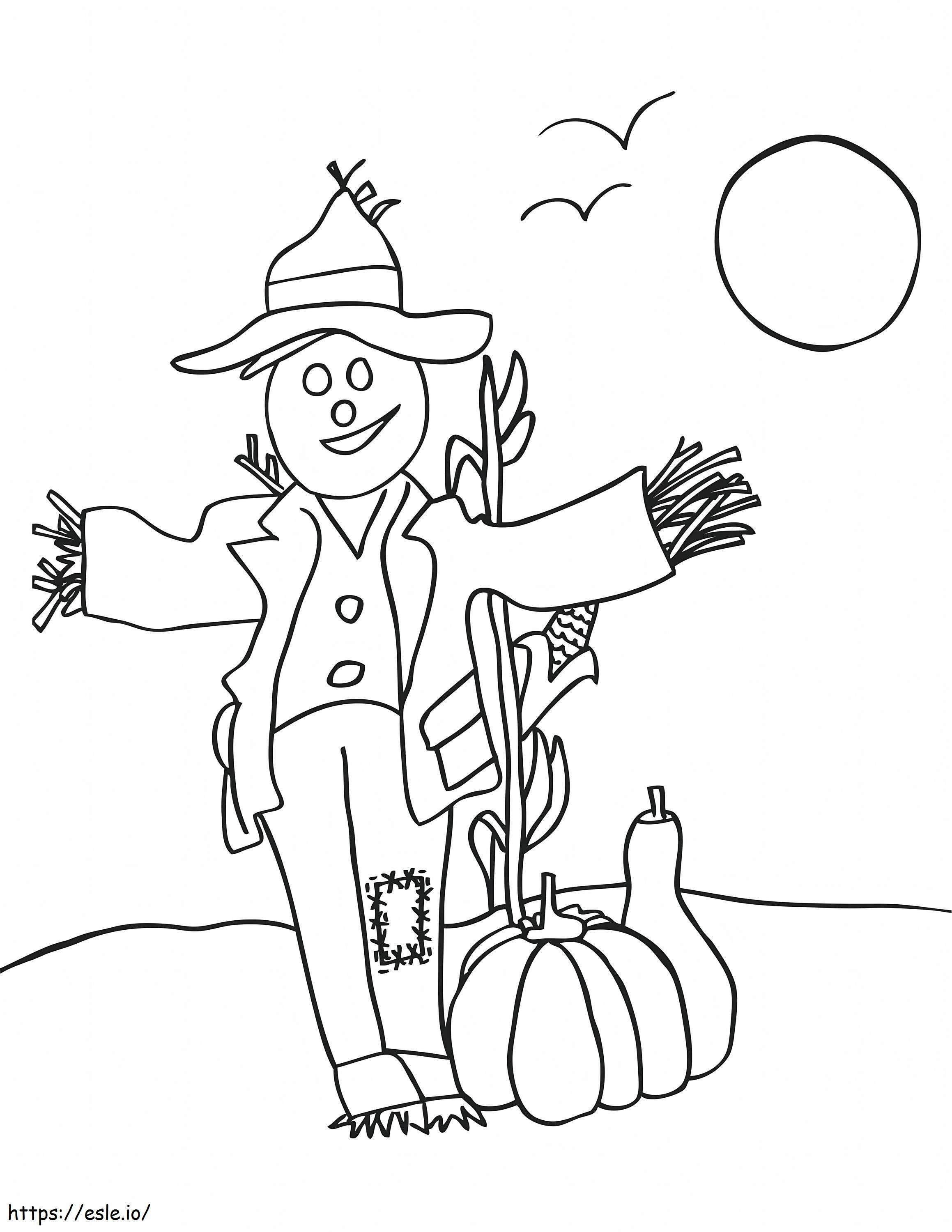 Scarecrow ja Kurpitsa syksyllä värityskuva