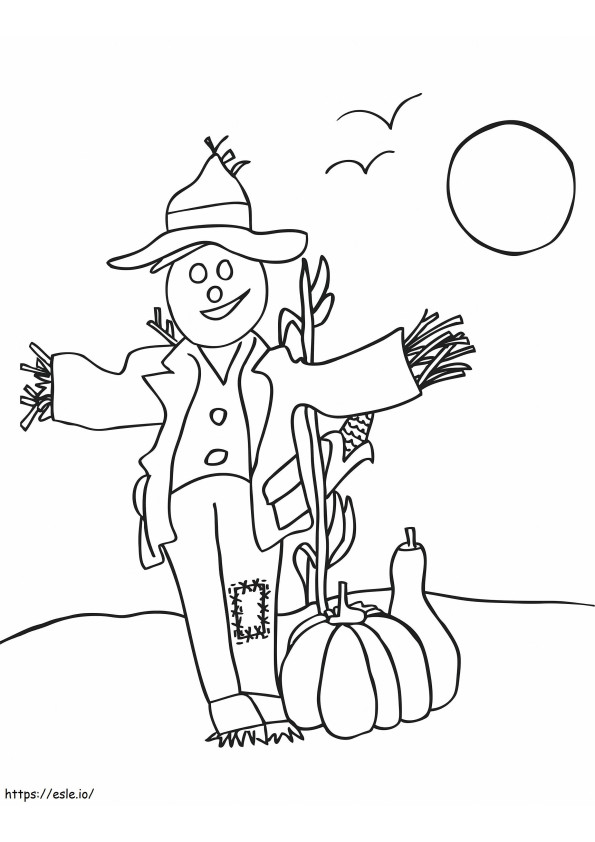 Scarecrow ja Kurpitsa syksyllä värityskuva