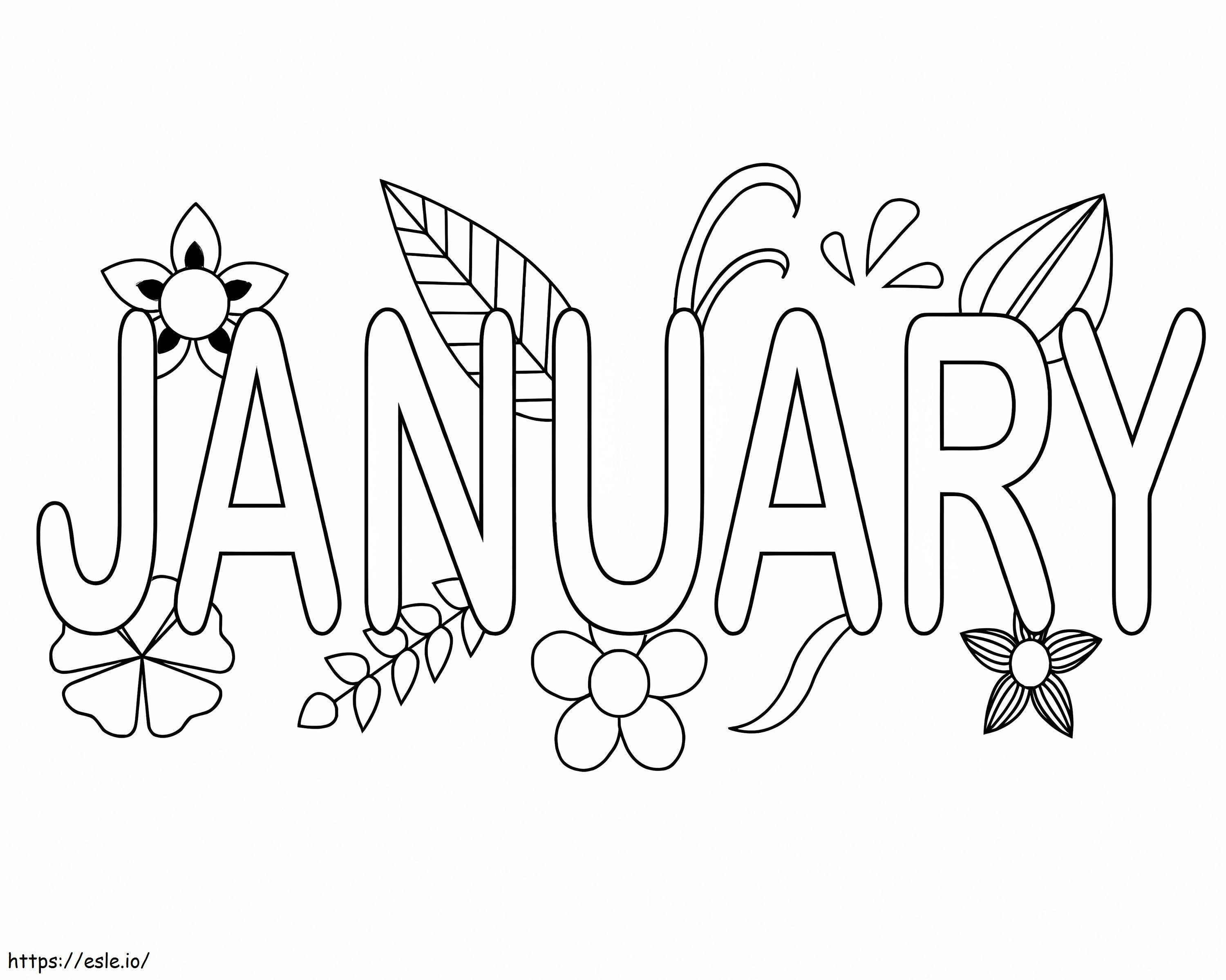 January With Leaves And Flowers coloring page