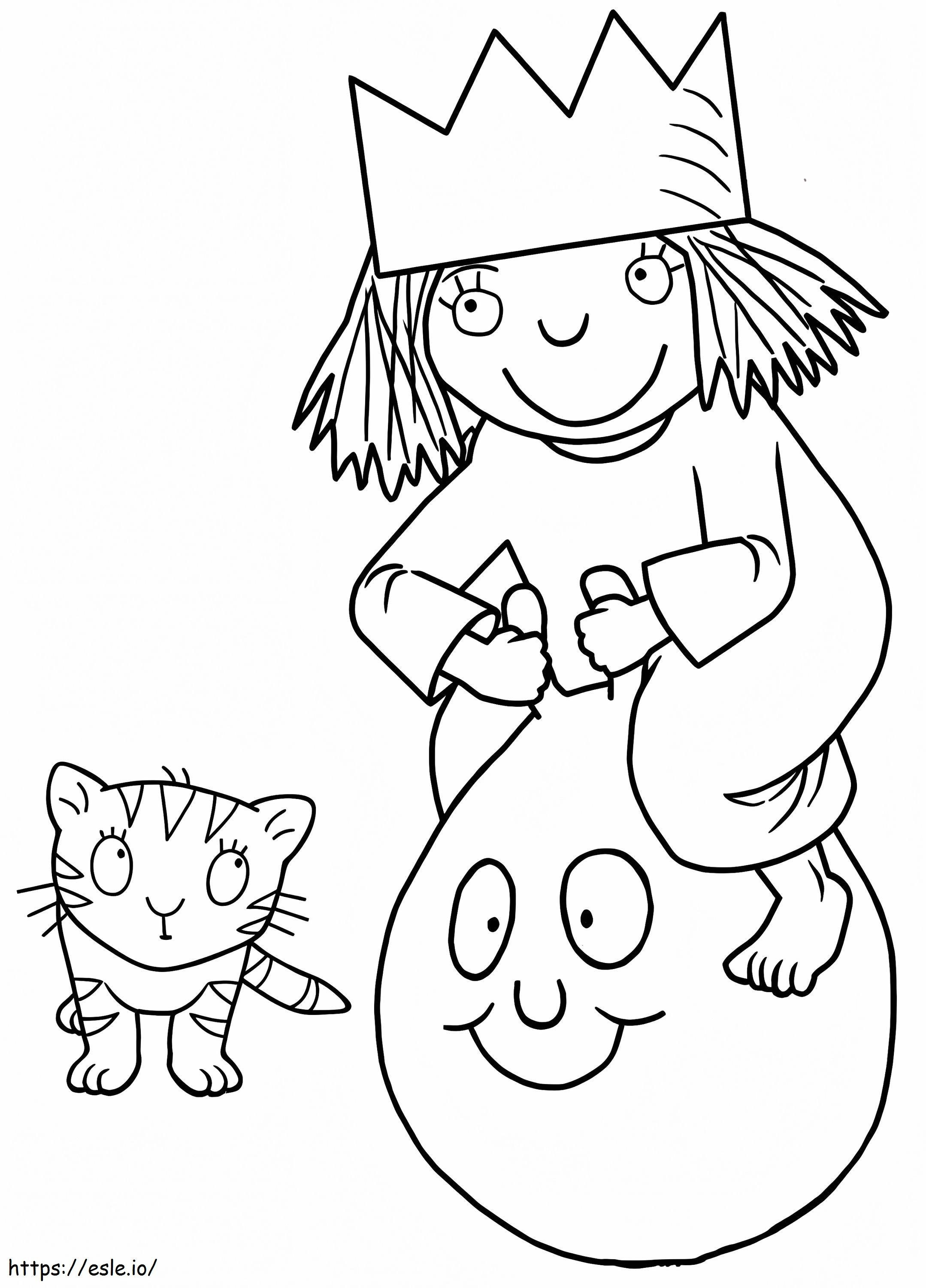 Coloriage Petite princesse et chat à imprimer dessin