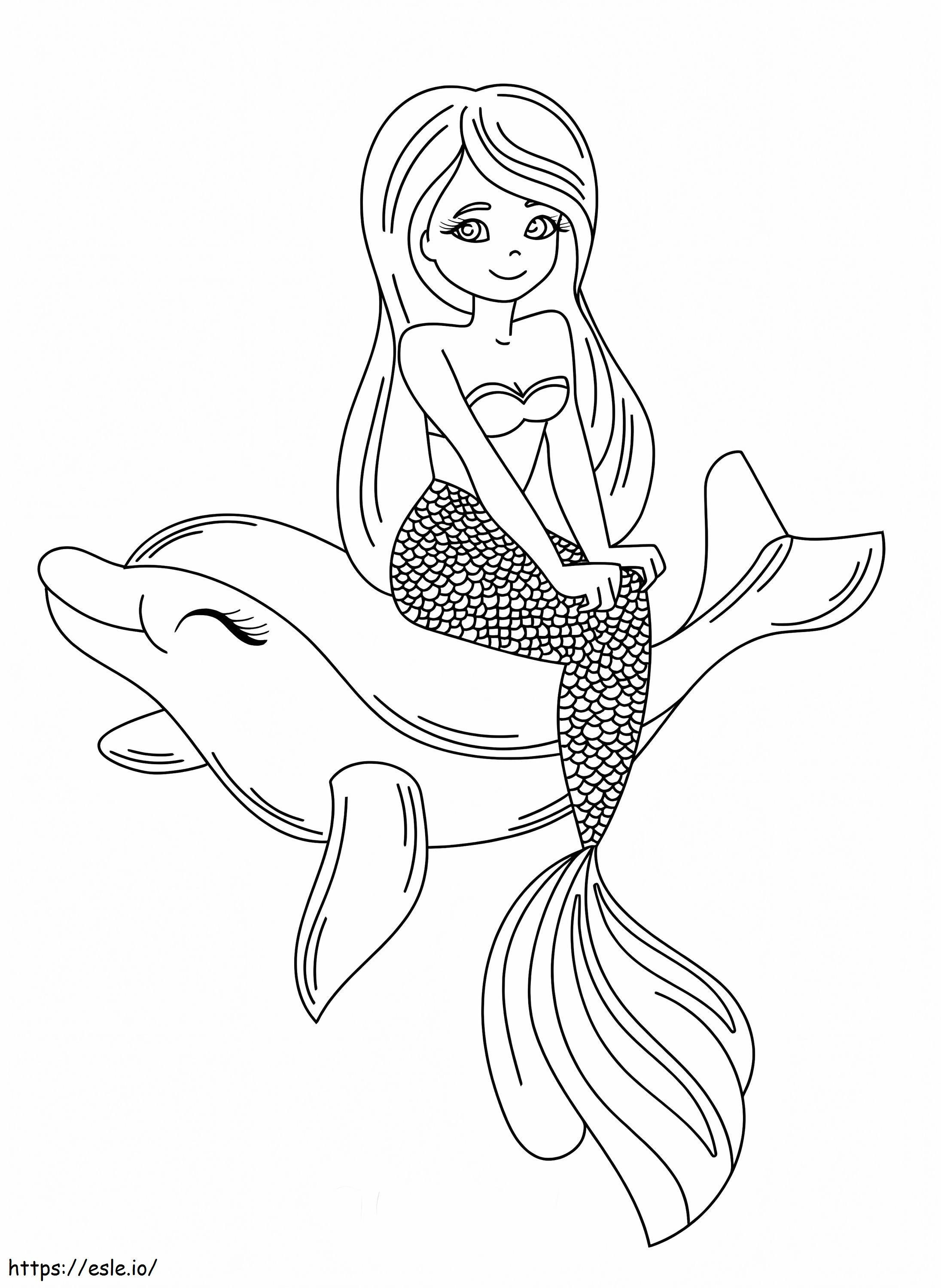 Mermaid Sitting On Dolphins coloring page