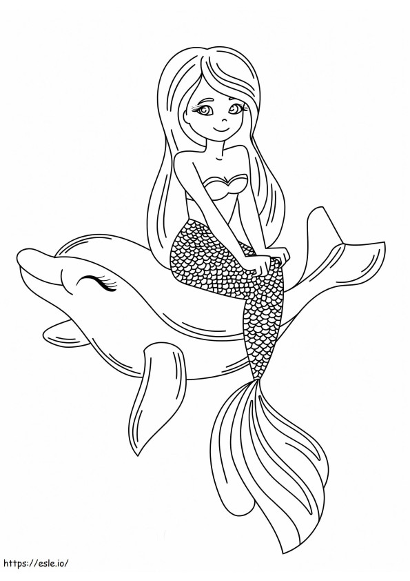 Sirena sentada sobre delfines para colorear