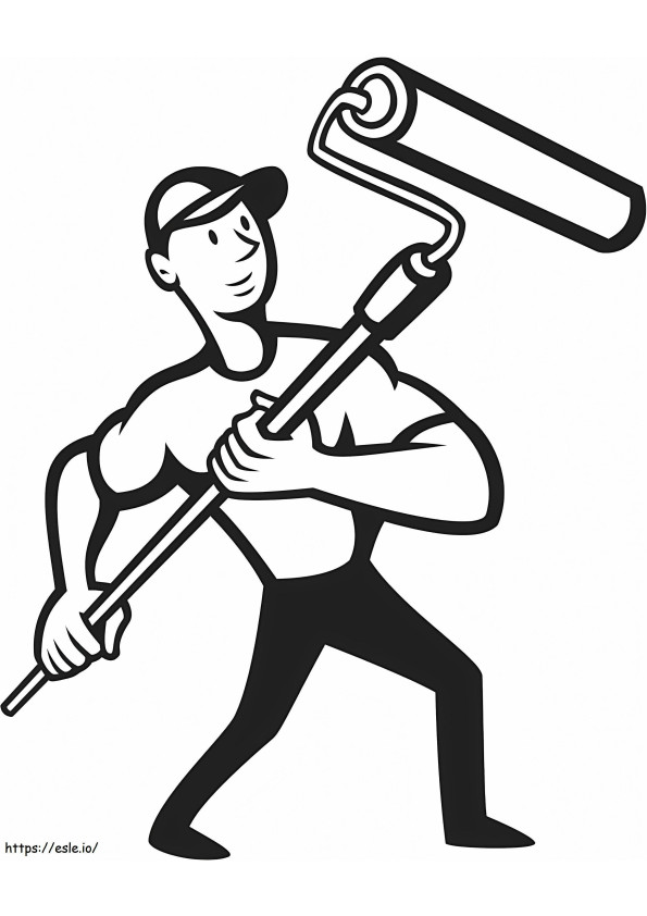 Construction Worker With Paint Roller coloring page
