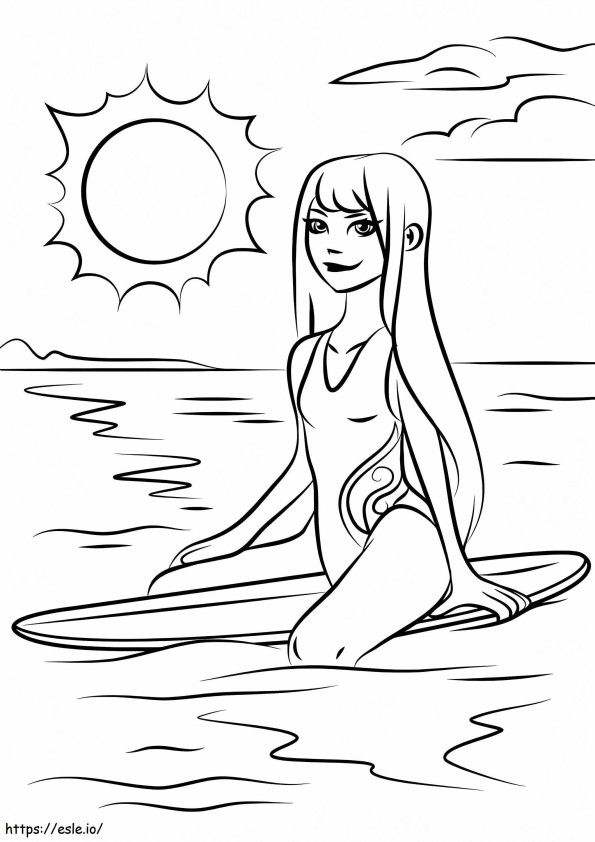 Garota na prancha de surf para colorir