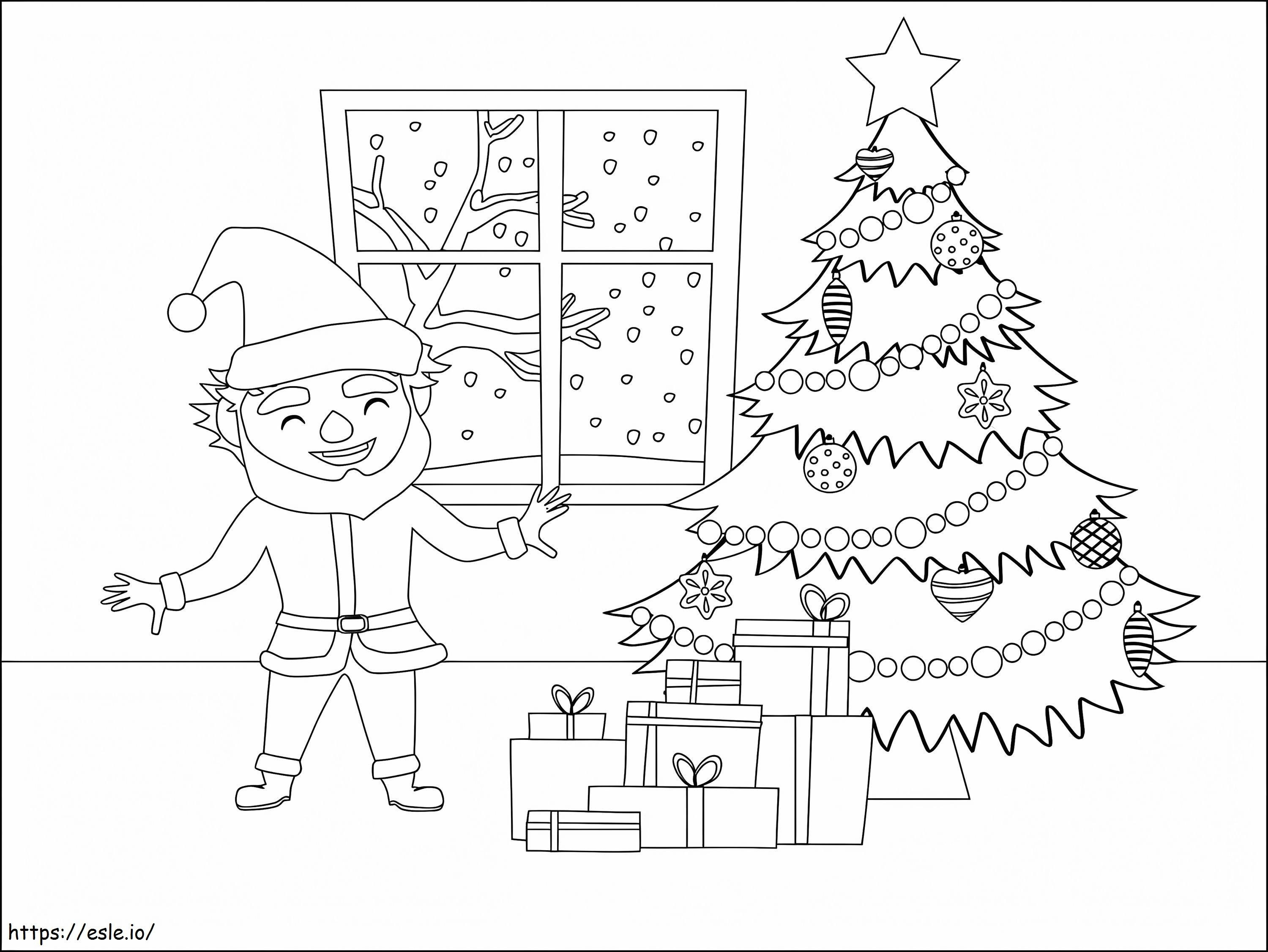 Christmas Tree And Santa coloring page