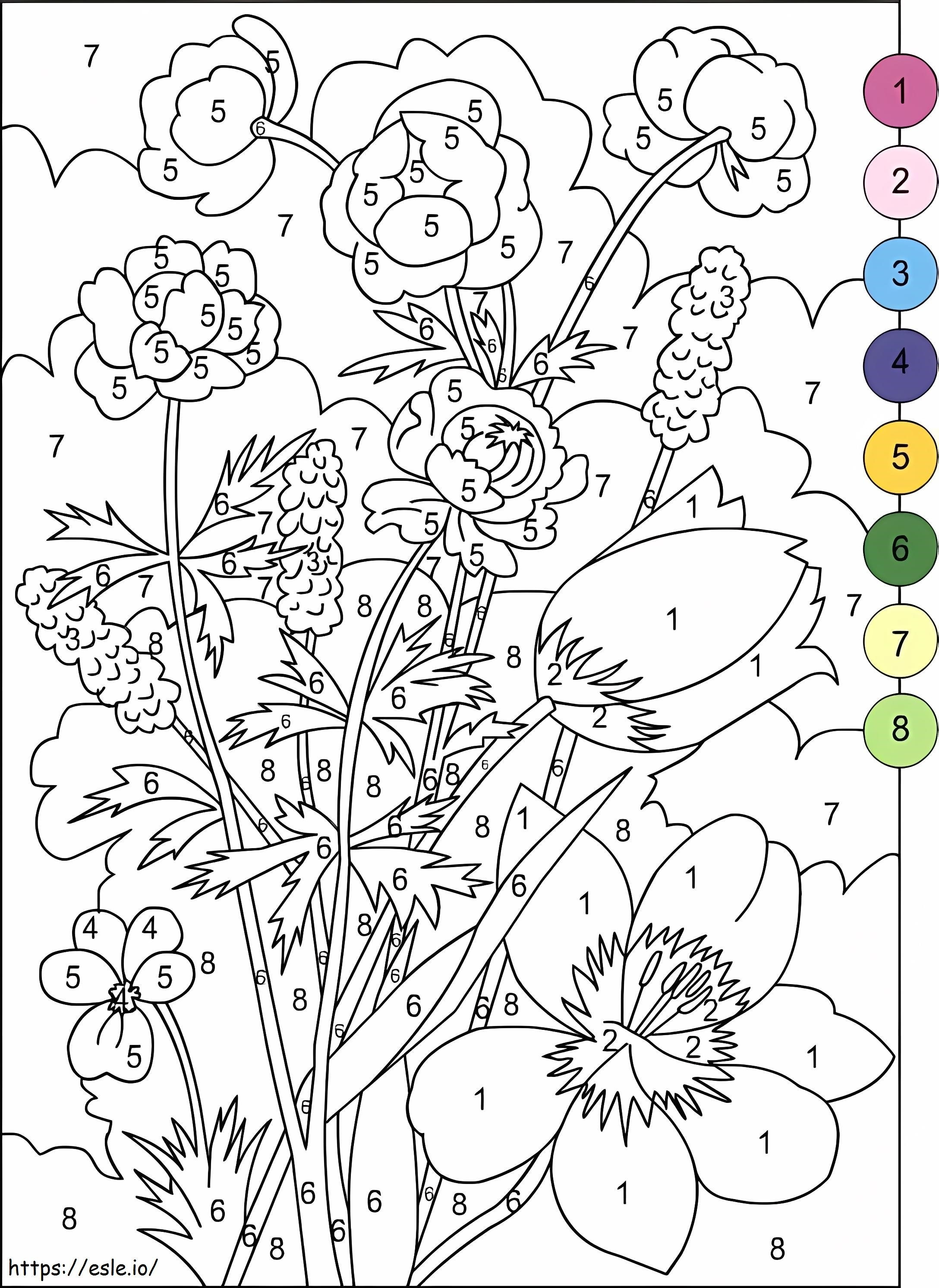 Kolorowanie kwiatów według numerów dla dzieci kolorowanka
