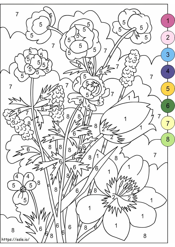 Color de flores por números para niños para colorear