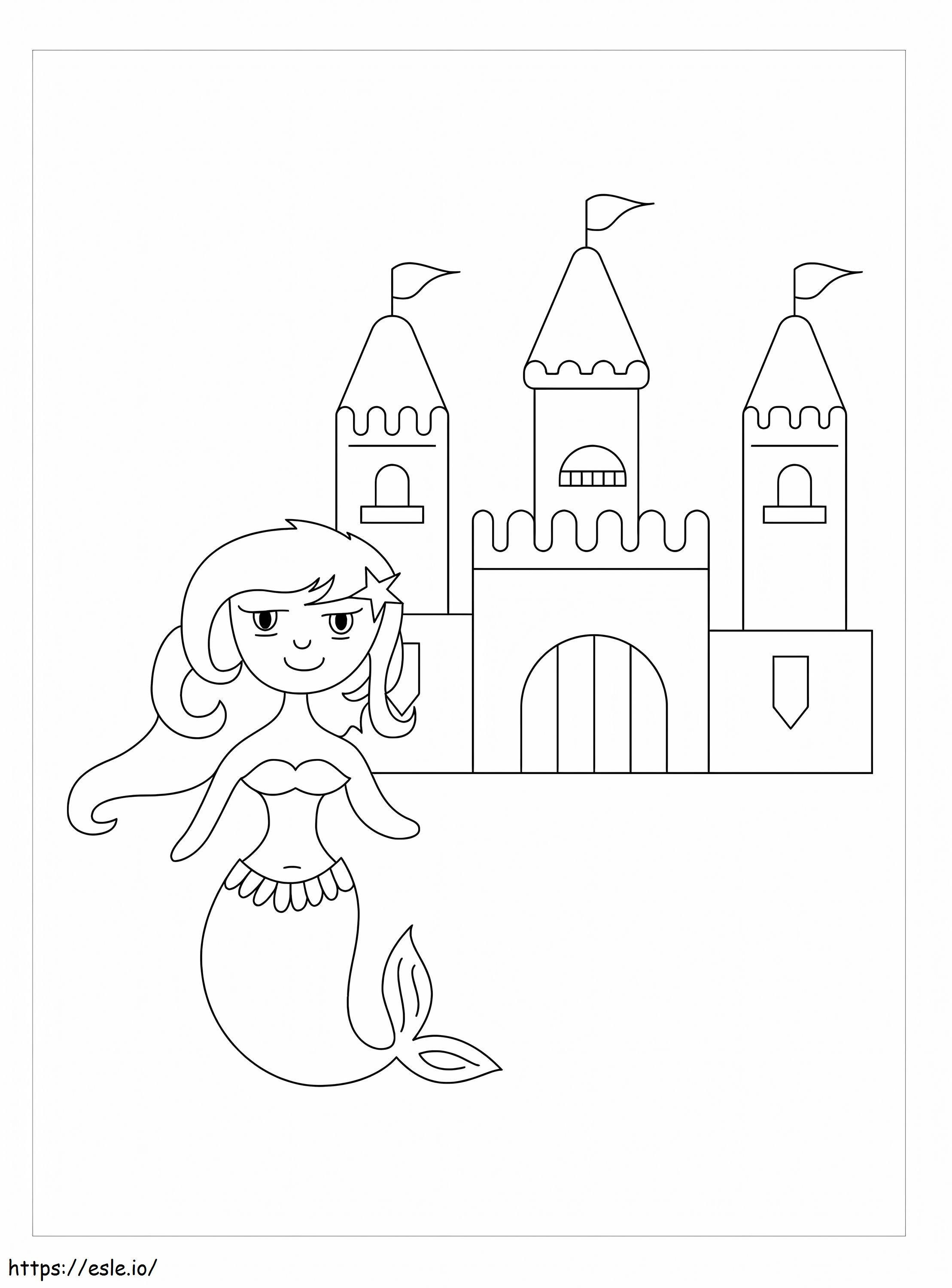 人魚と城 ぬりえ - 塗り絵