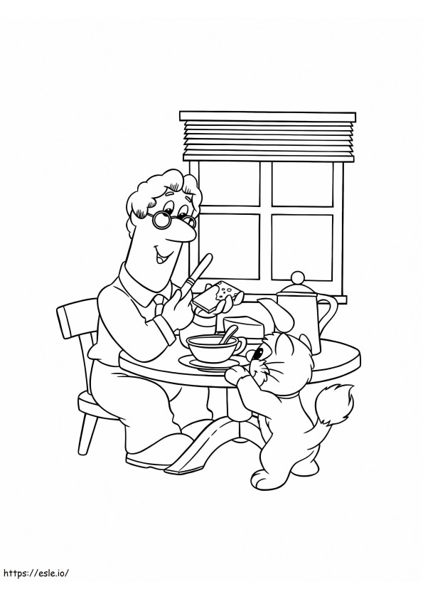 Pat, o carteiro e o gato comendo para colorir