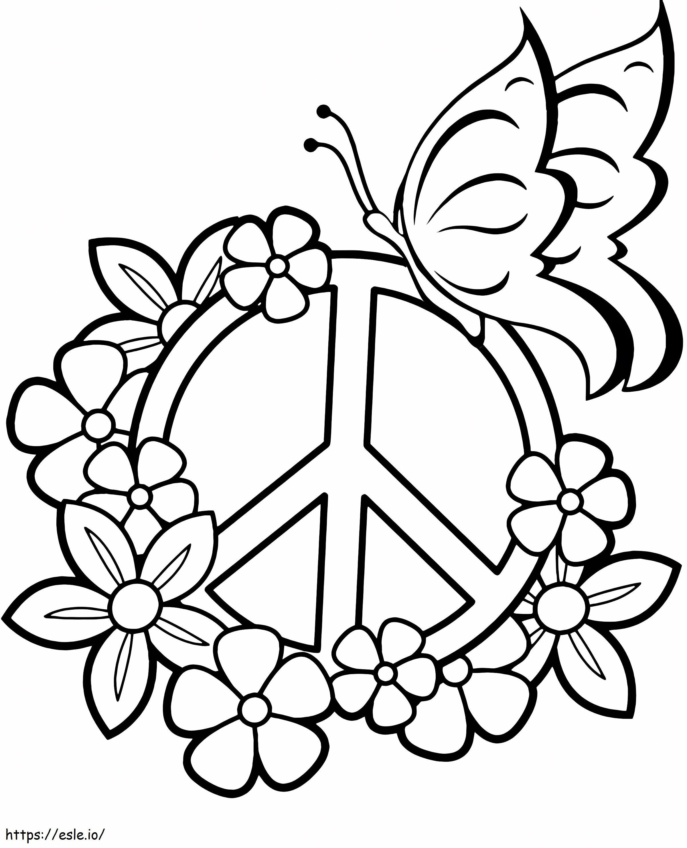 Butterfly And Peace Sign coloring page