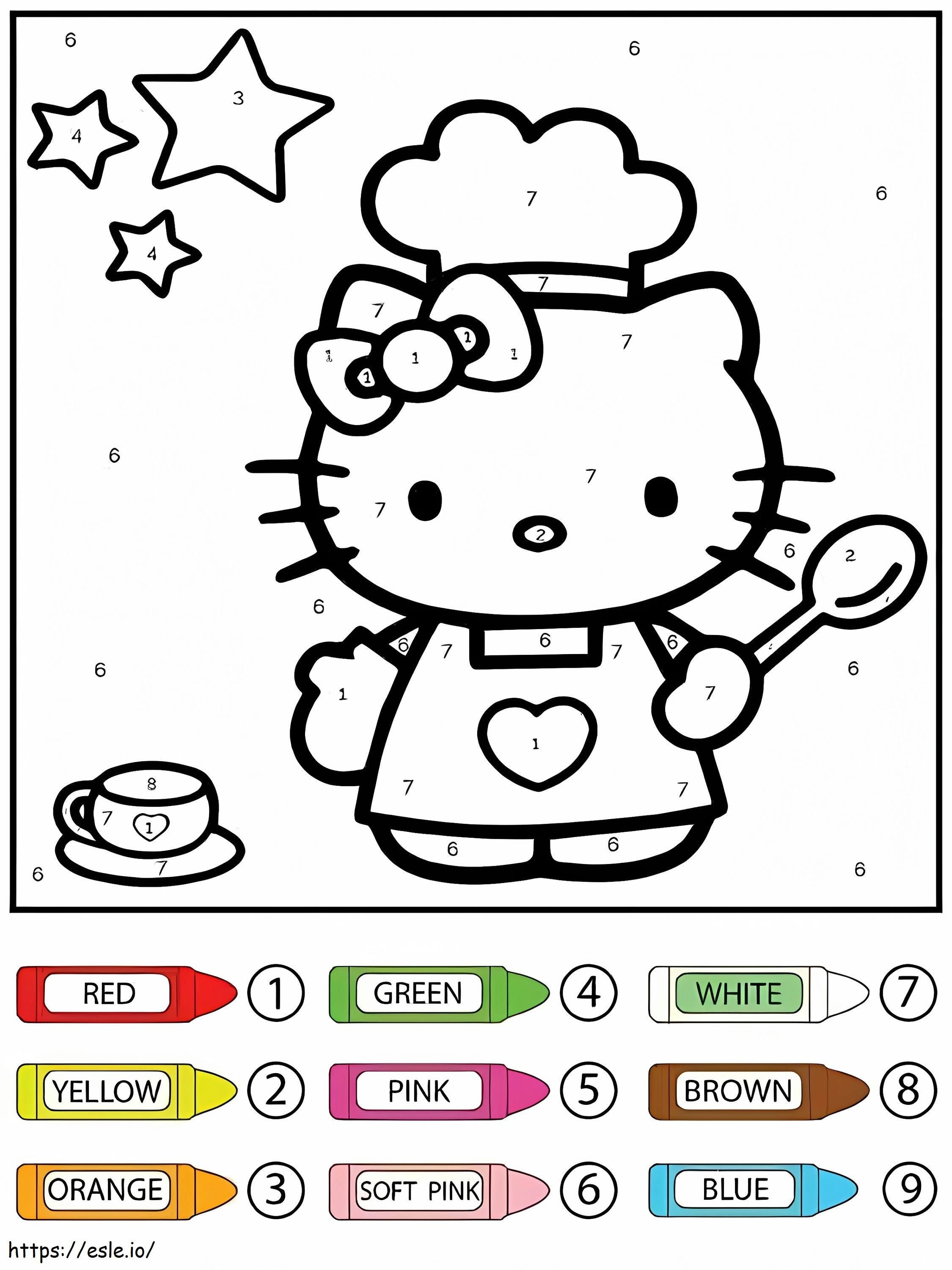 Coloriage Cuisiner Hello Kitty couleur par numéro à imprimer dessin