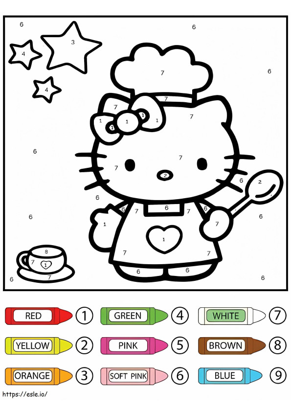 Coloriage Cuisiner Hello Kitty couleur par numéro à imprimer dessin