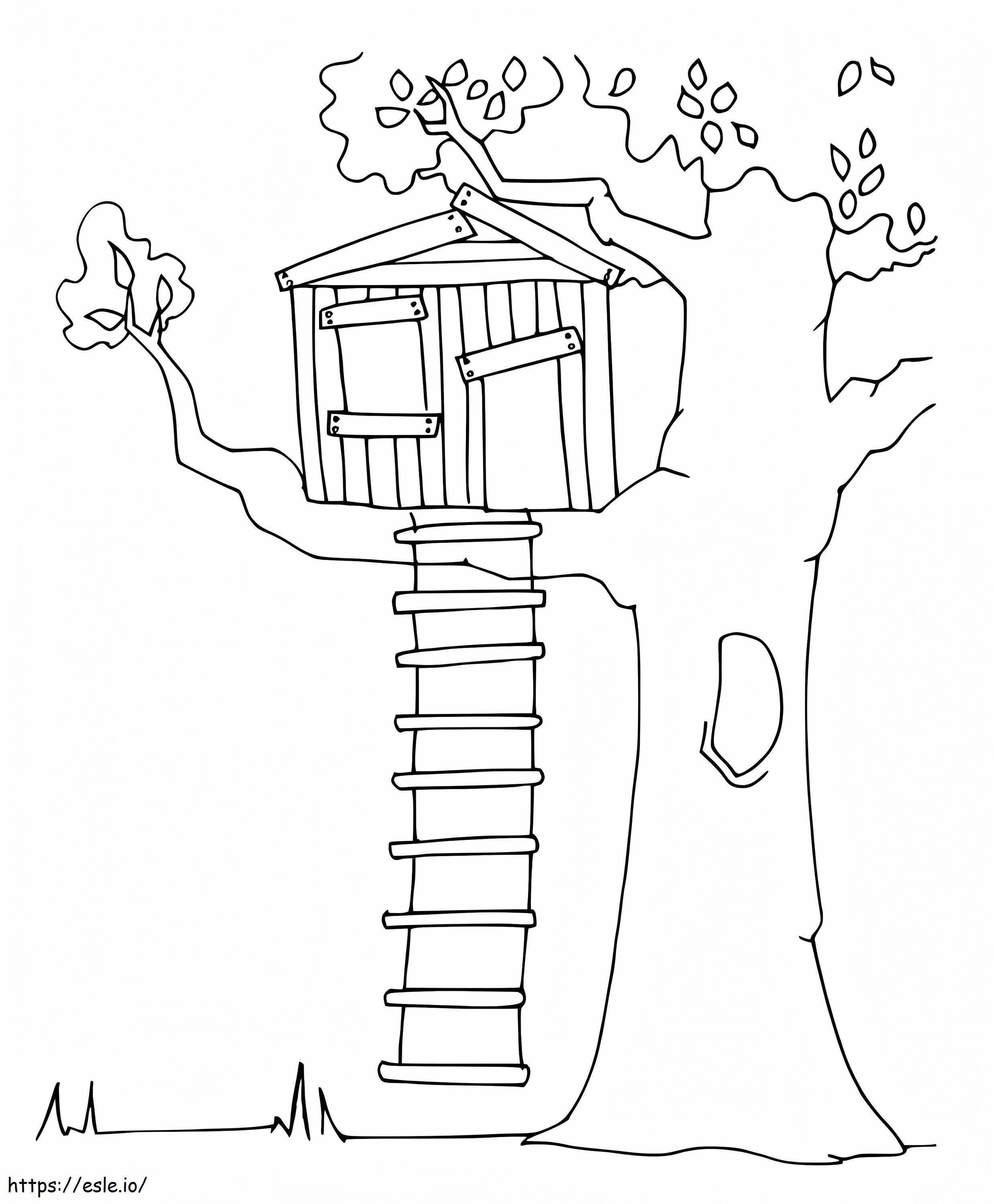 シンプルなツリーハウス ぬりえ - 塗り絵