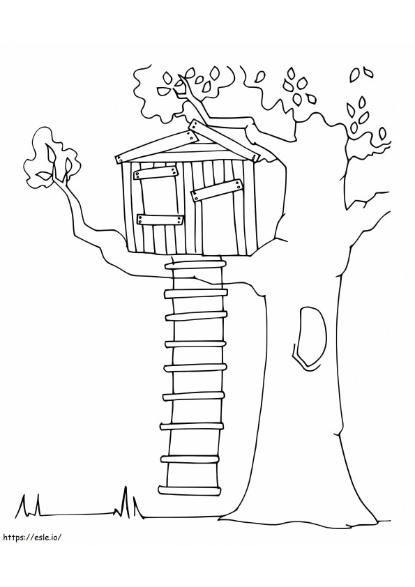 シンプルなツリーハウス ぬりえ - 塗り絵