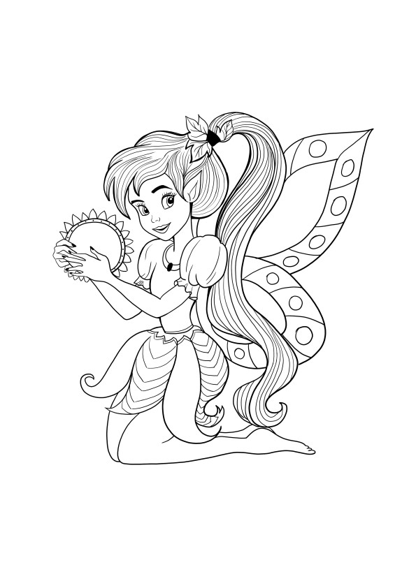 Fairy playing music coloring page for free