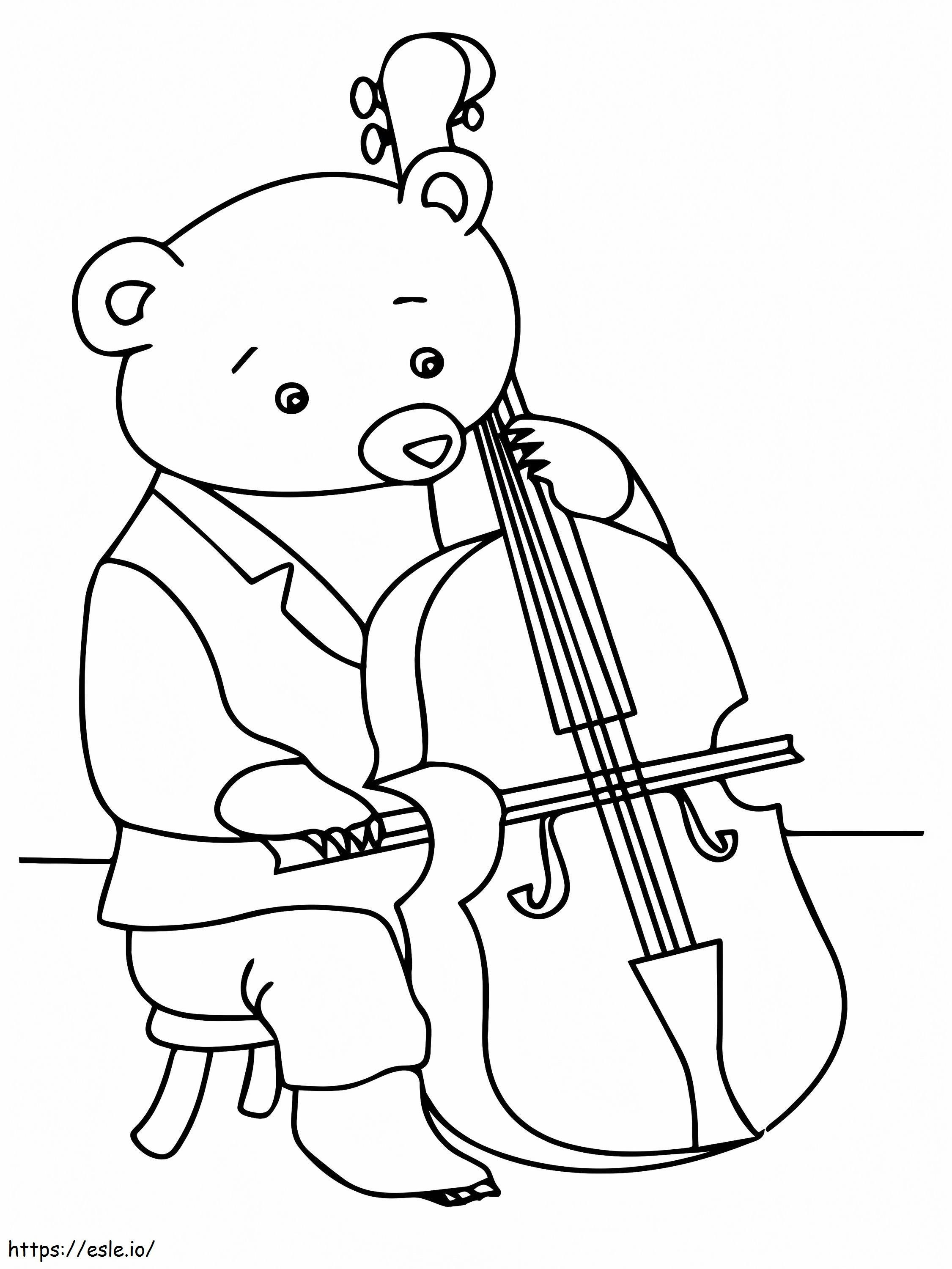 Urso tocando violoncelo para colorir