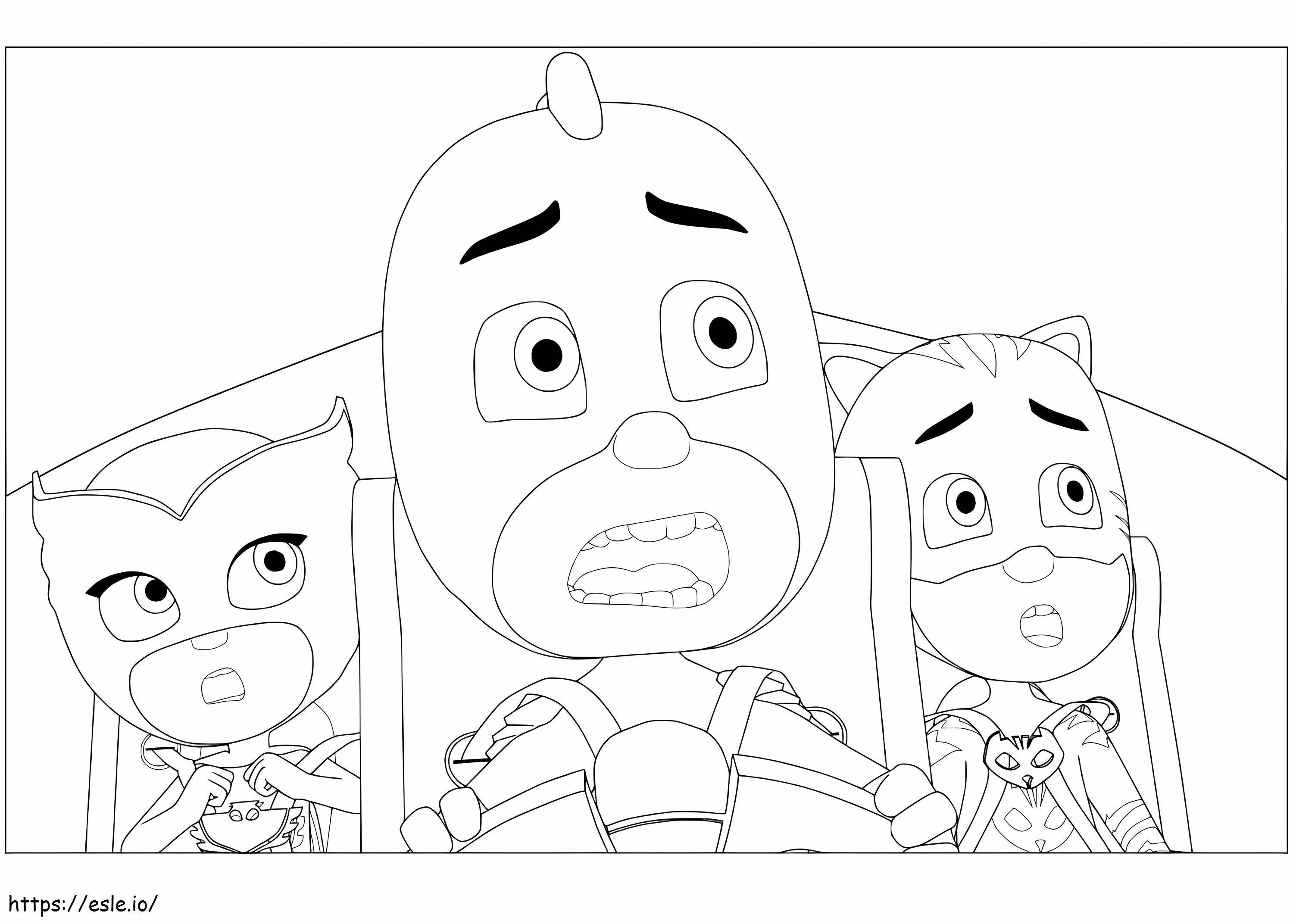 Scared PJ Masks coloring page