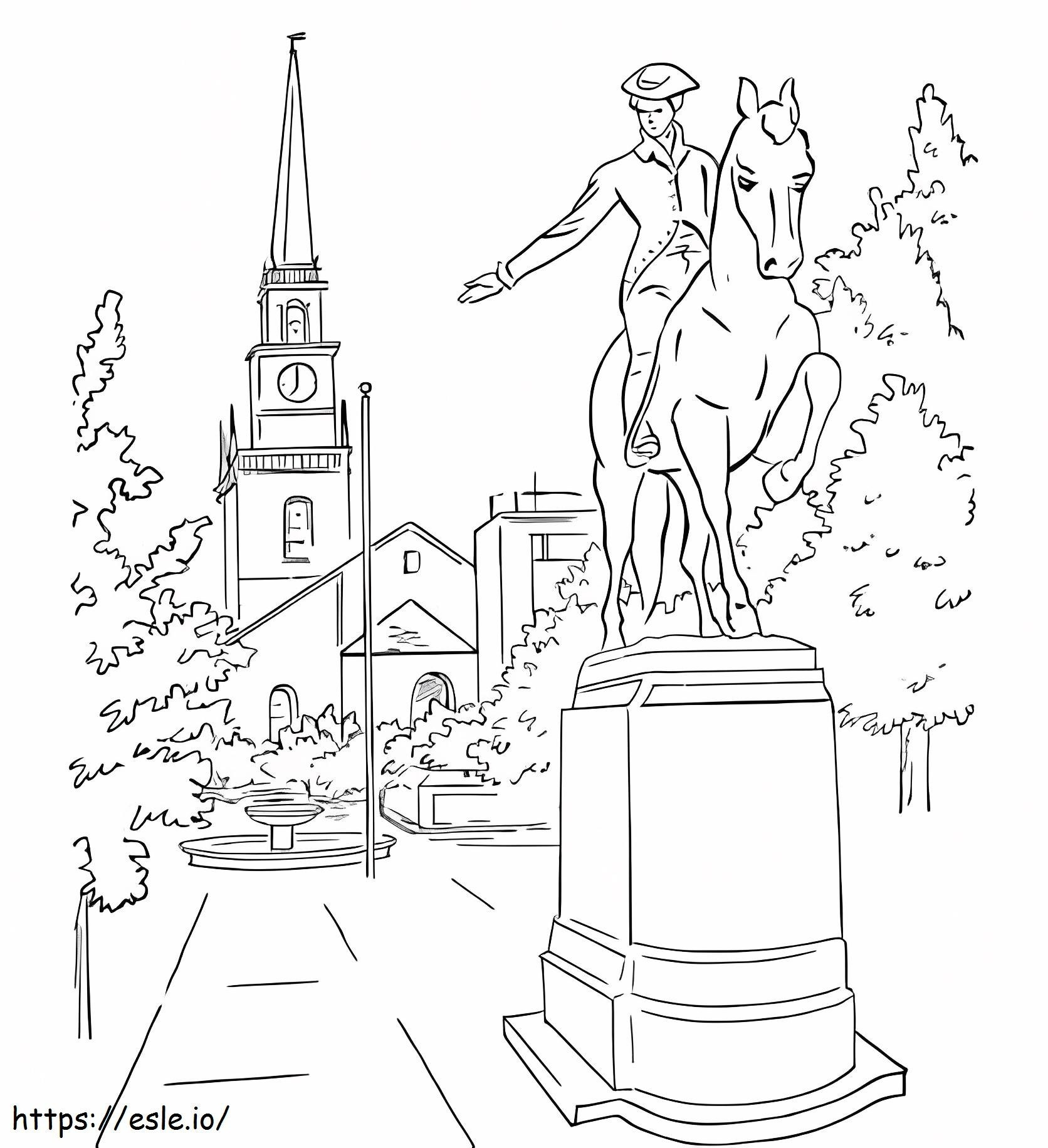 Statuia lui Paul Revere din Boston de colorat