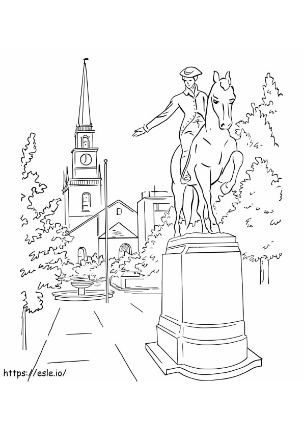 ボストンのポール・リビア像 ぬりえ - 塗り絵