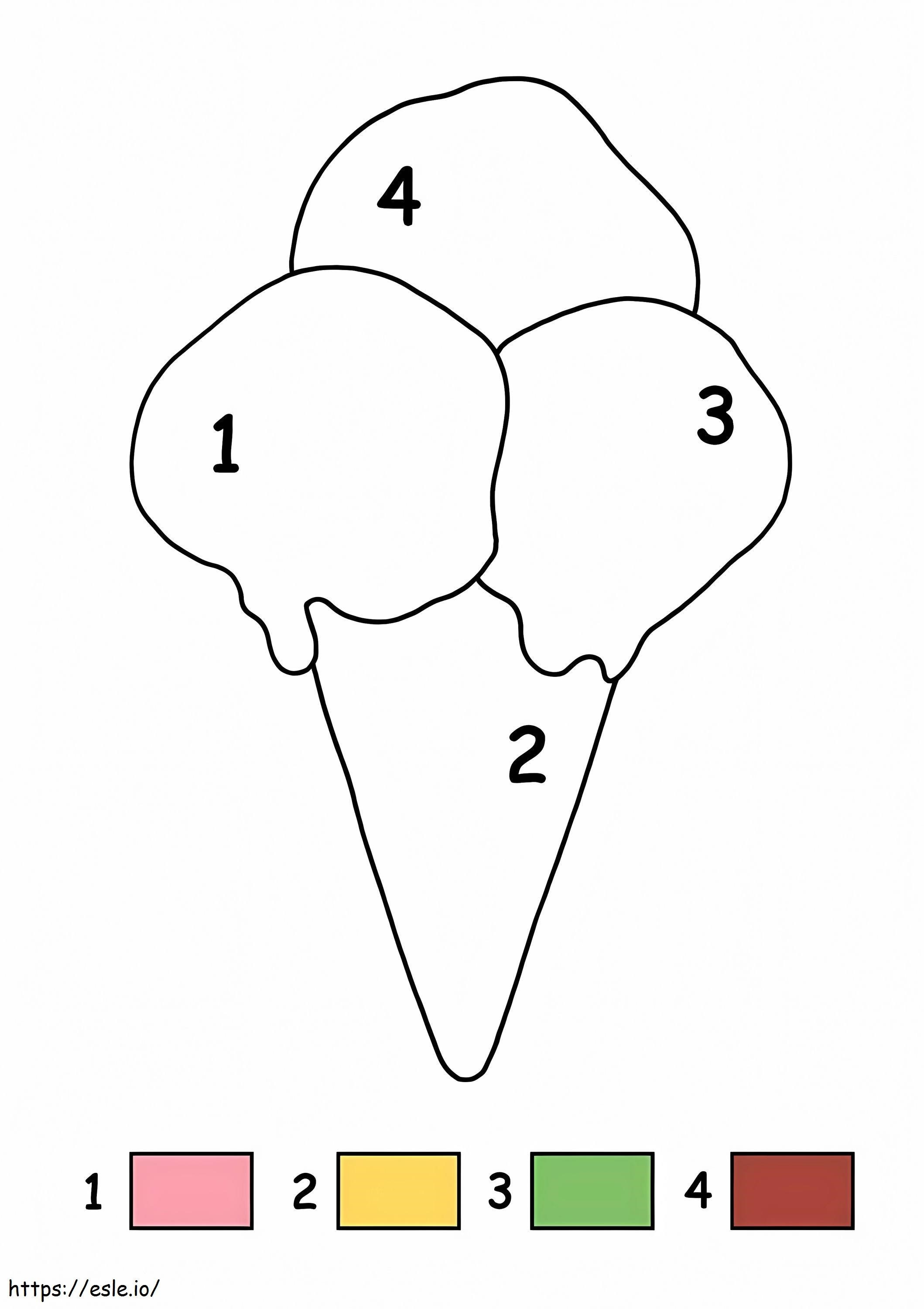 シンプルなアイスクリーム 数字で色分け ぬりえ - 塗り絵