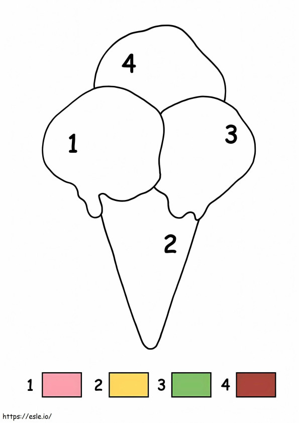 シンプルなアイスクリーム 数字で色分け ぬりえ - 塗り絵