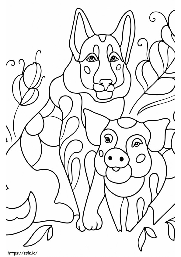 Coloriage Cochon et chien tatoués à imprimer dessin