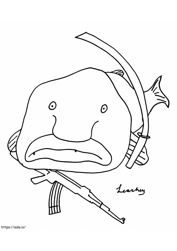 Coloriage Blobfish avec des armes à imprimer dessin
