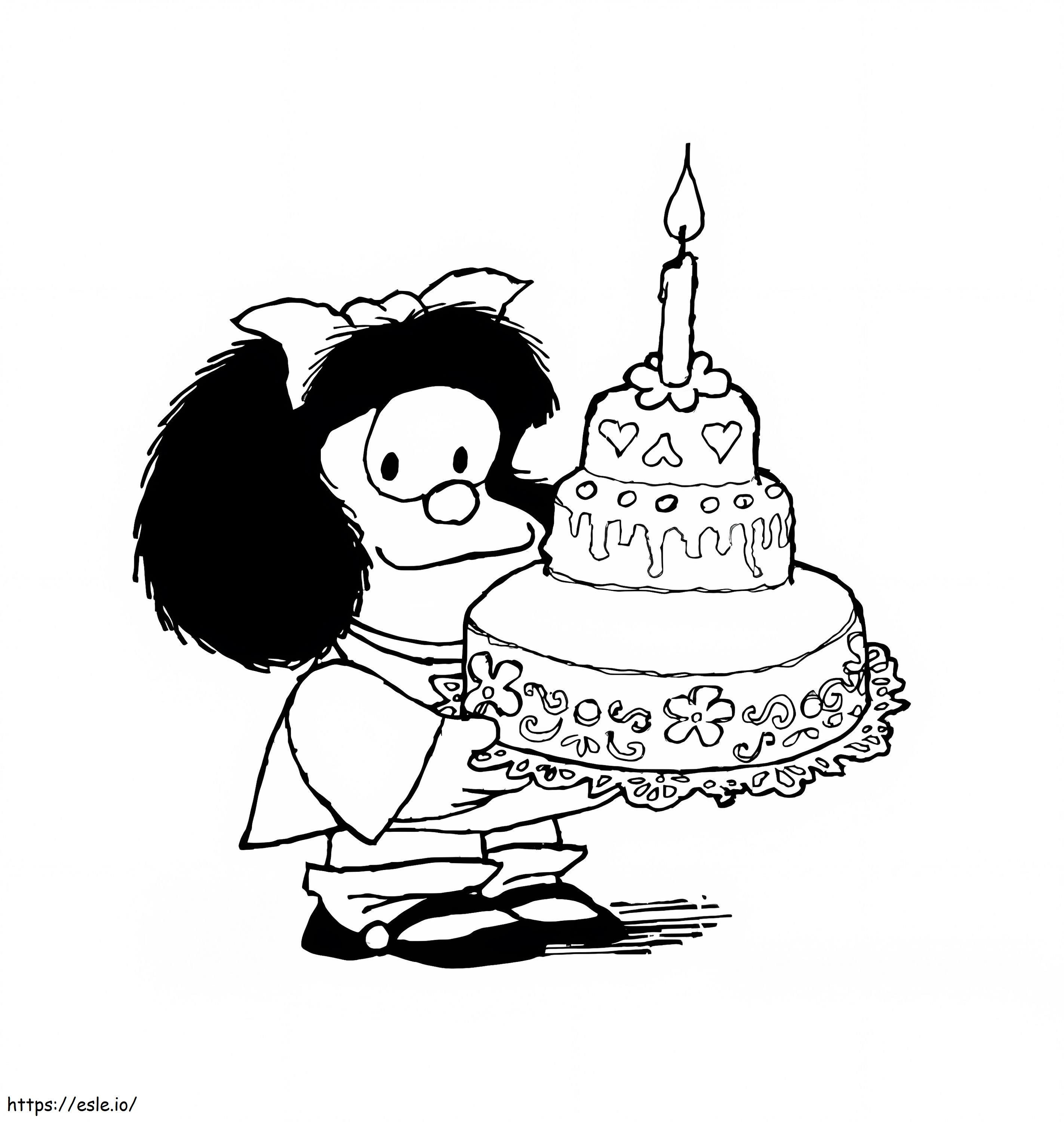 Mafalda Con Torta Di Compleanno da colorare
