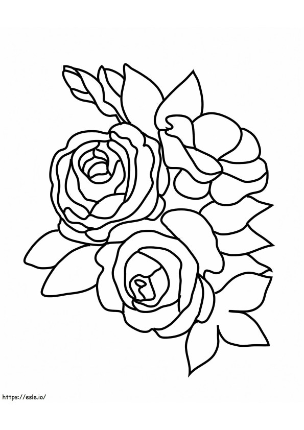 描画とぬりえの花、傑出した 3 本のバラ、葉、怪獣、子供向け DBS ぬりえ - 塗り絵