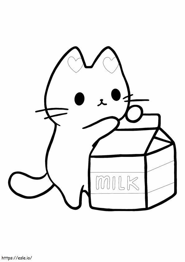 Kawaii Kitten With Milk coloring page