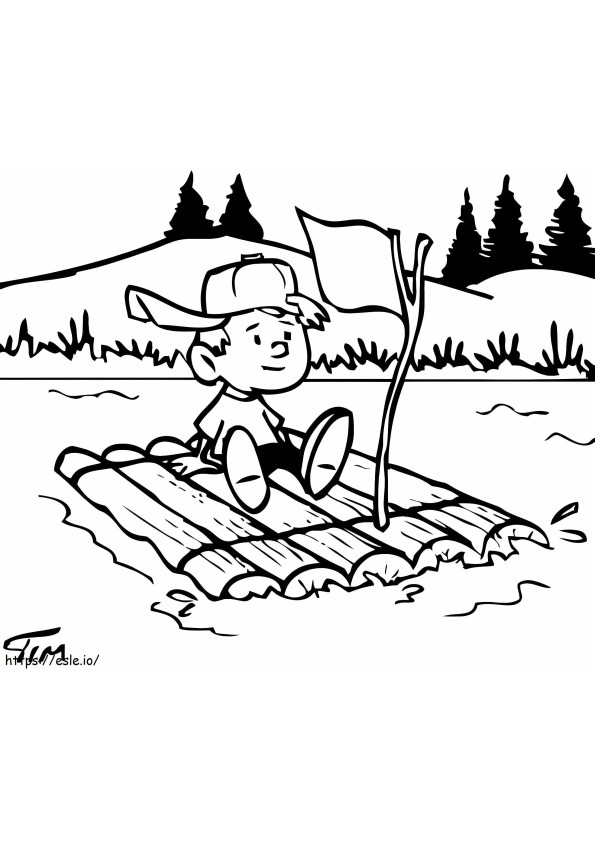 Little Boy On A Raft coloring page