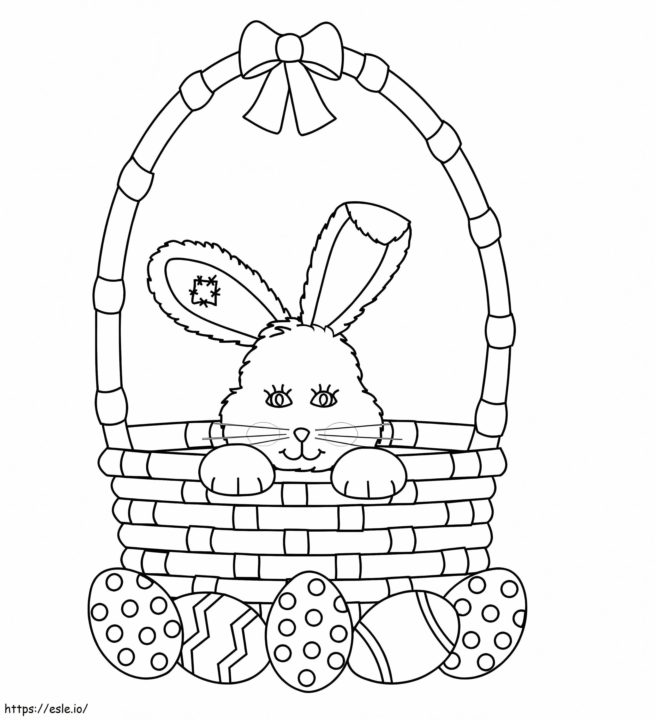 Coloriage Lapin dans le panier de Pâques à imprimer dessin