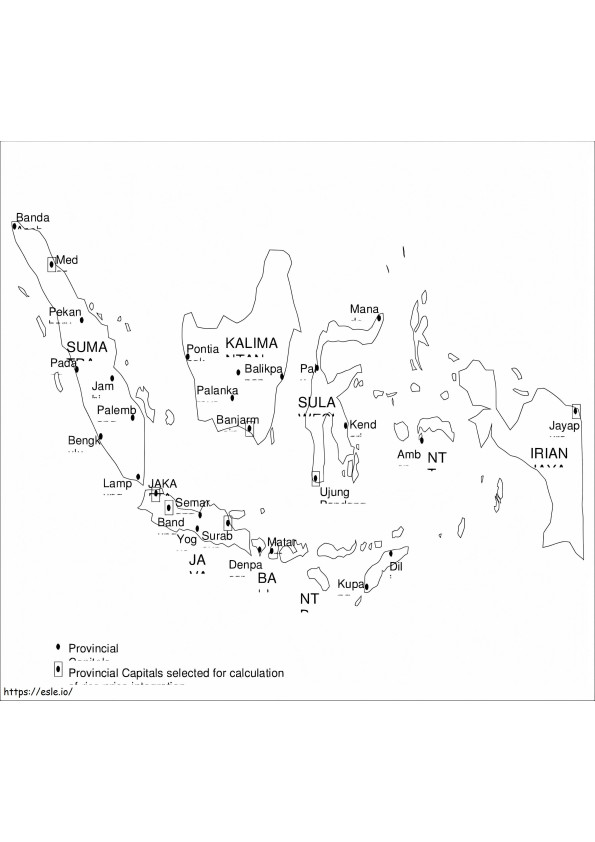 De kaart van Indonesië kleurplaat