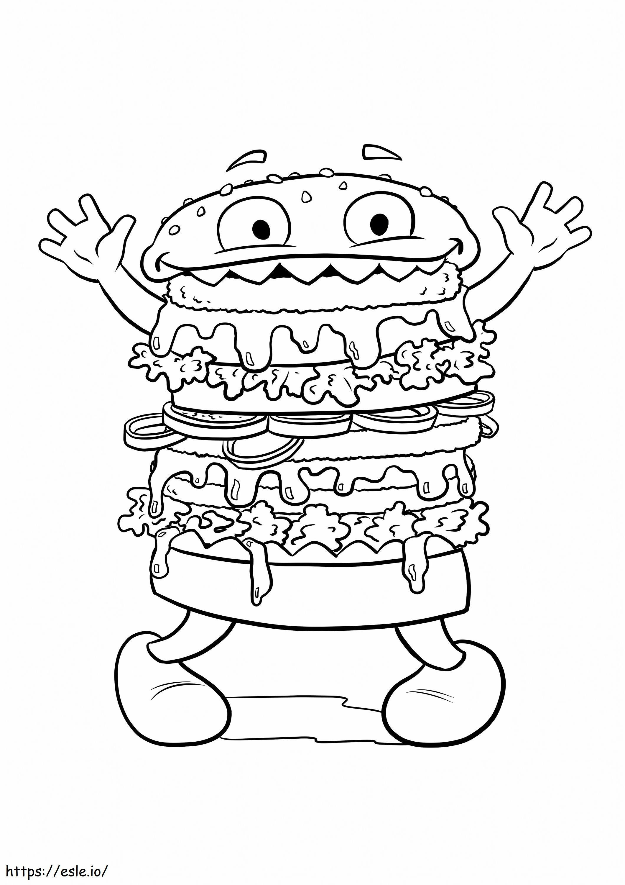 Silly Hamburger Monster coloring page
