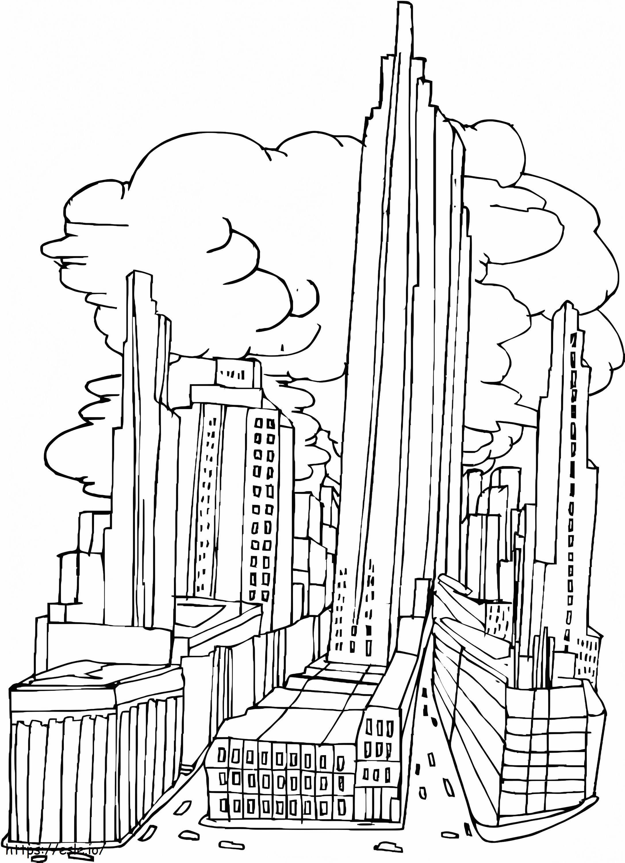 都市の高層ビル ぬりえ - 塗り絵