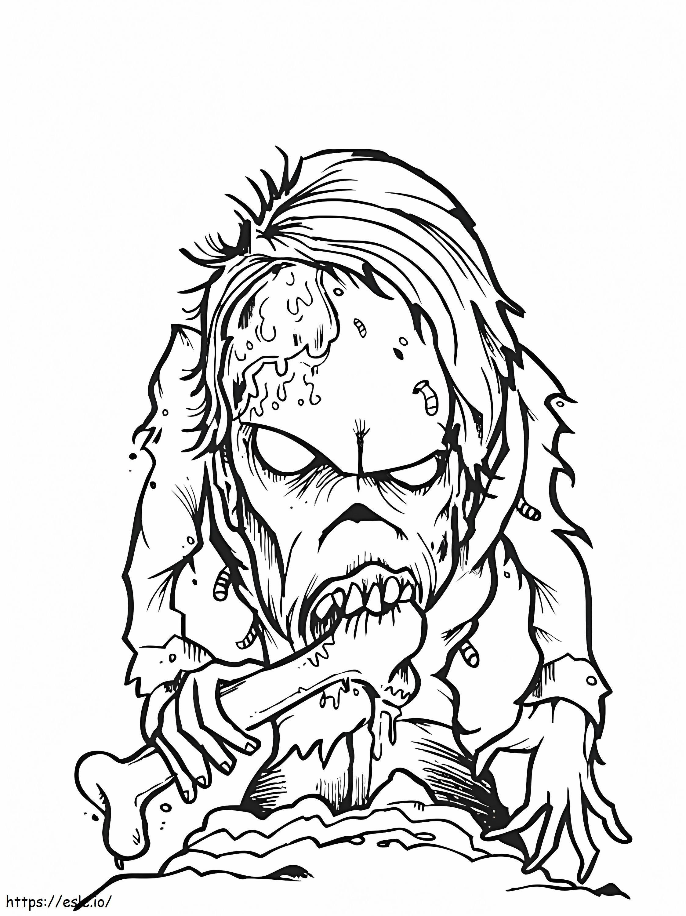 Coloriage Zombie mangeant des os à imprimer dessin