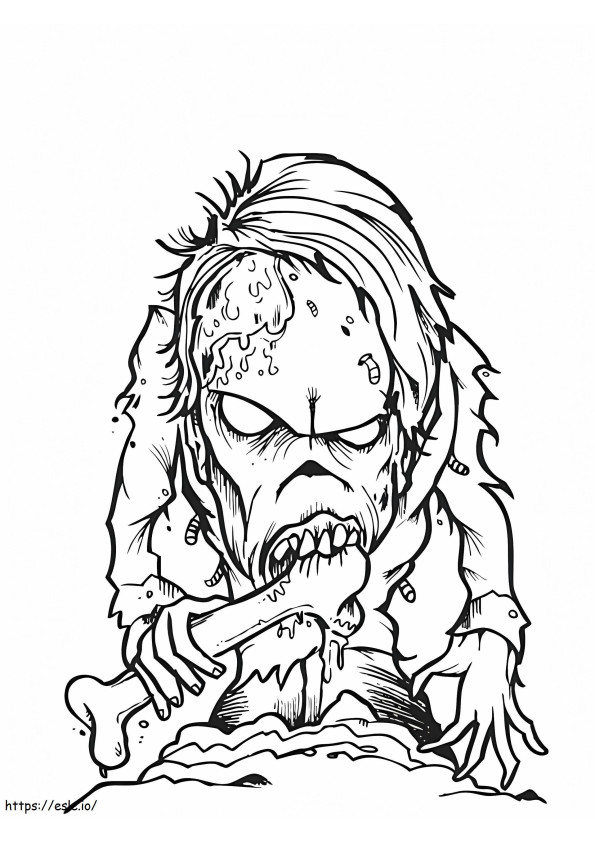 Coloriage Zombie mangeant des os à imprimer dessin