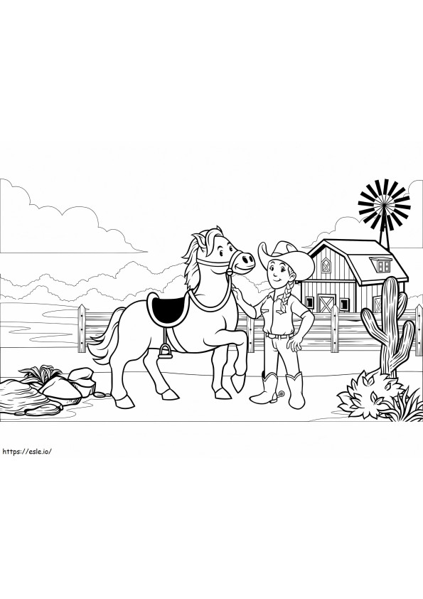 Coloriage Cowgirl et son cheval à imprimer dessin