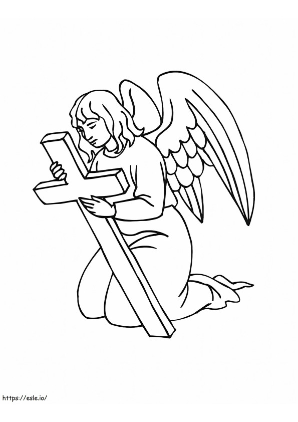Coloriage Ange tenant une croix à imprimer dessin