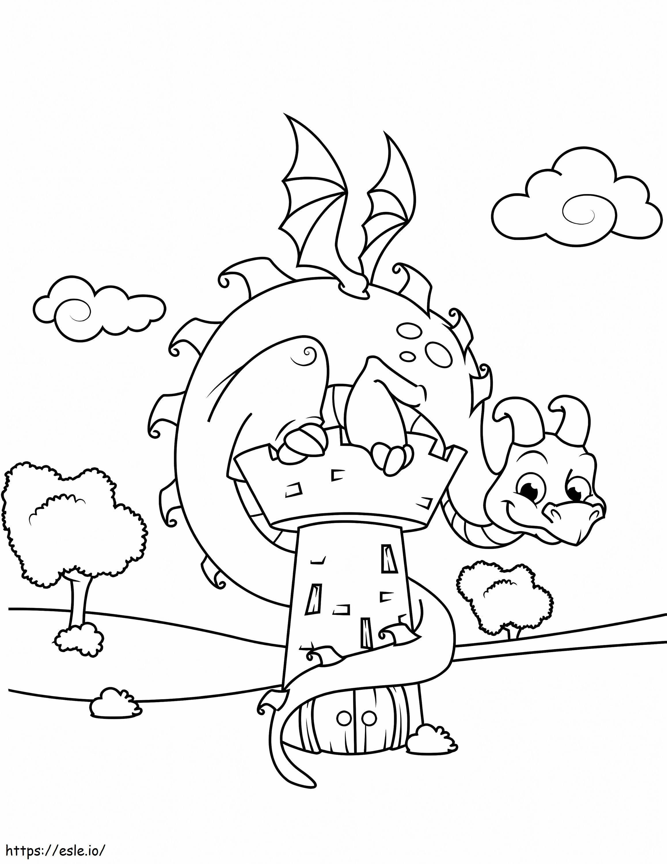 Dragon On The Tower coloring page