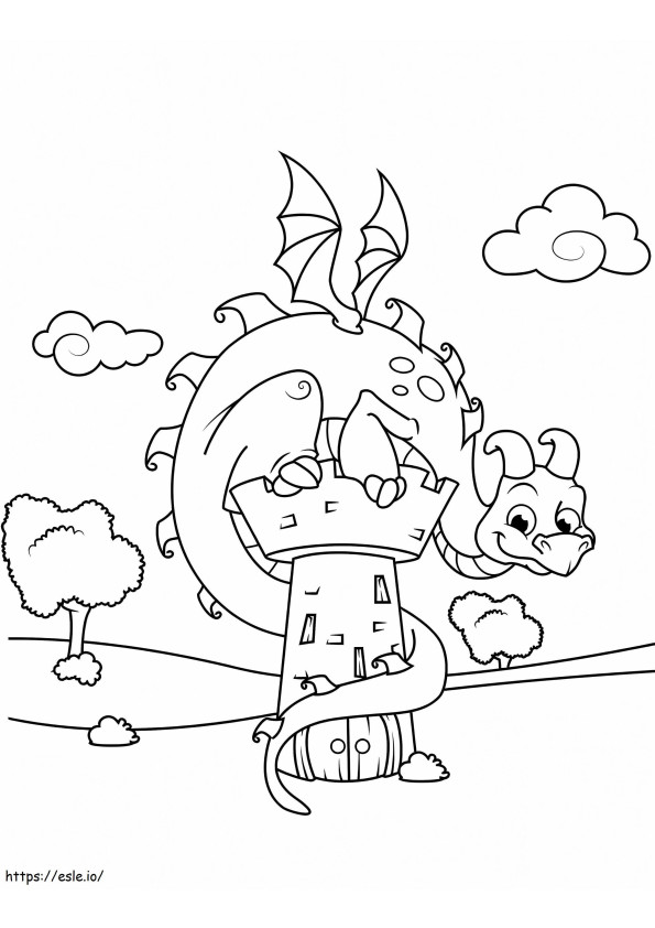 Dragon On The Tower coloring page
