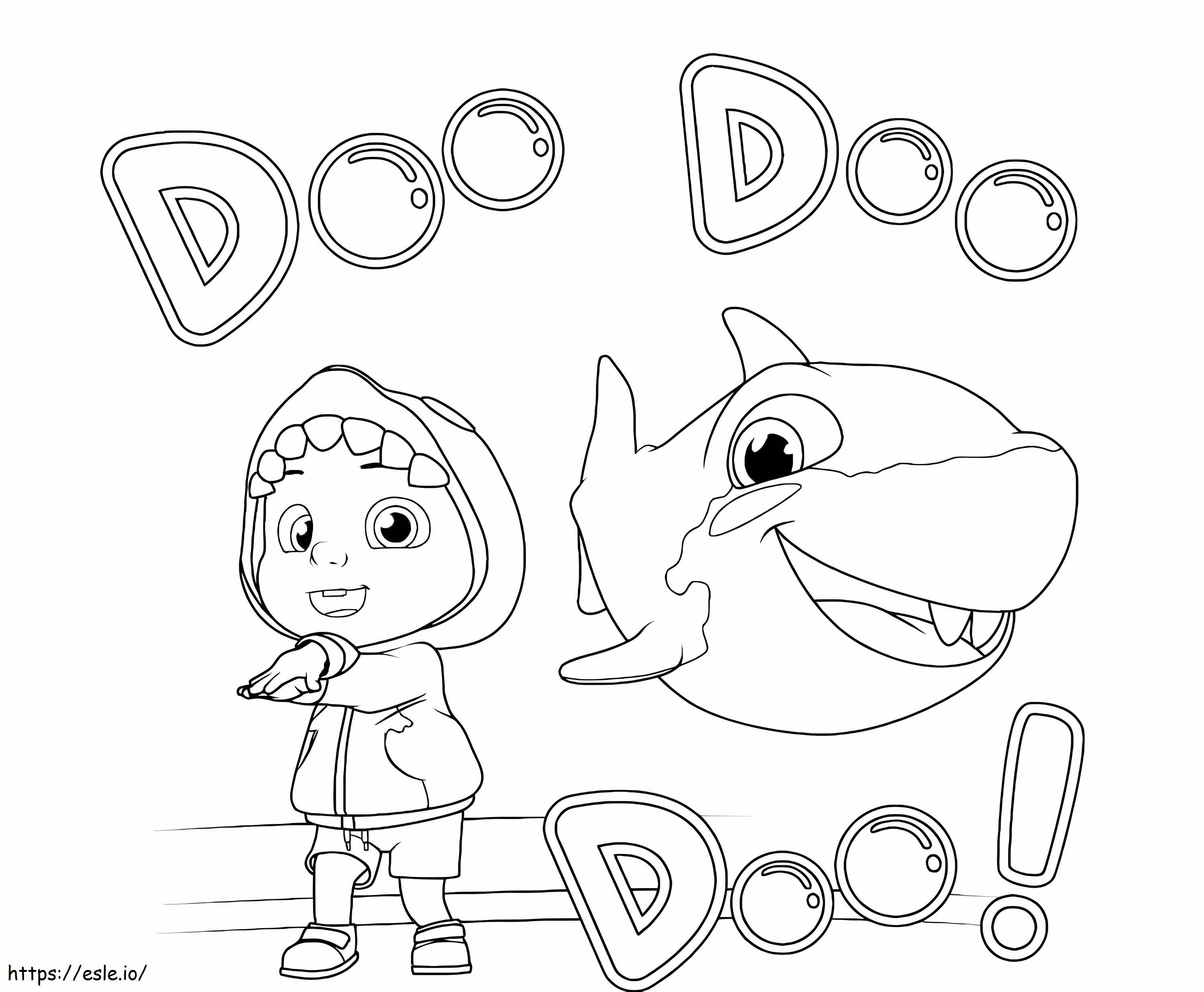 Coloriage Cocomelon et bébé requin à imprimer dessin