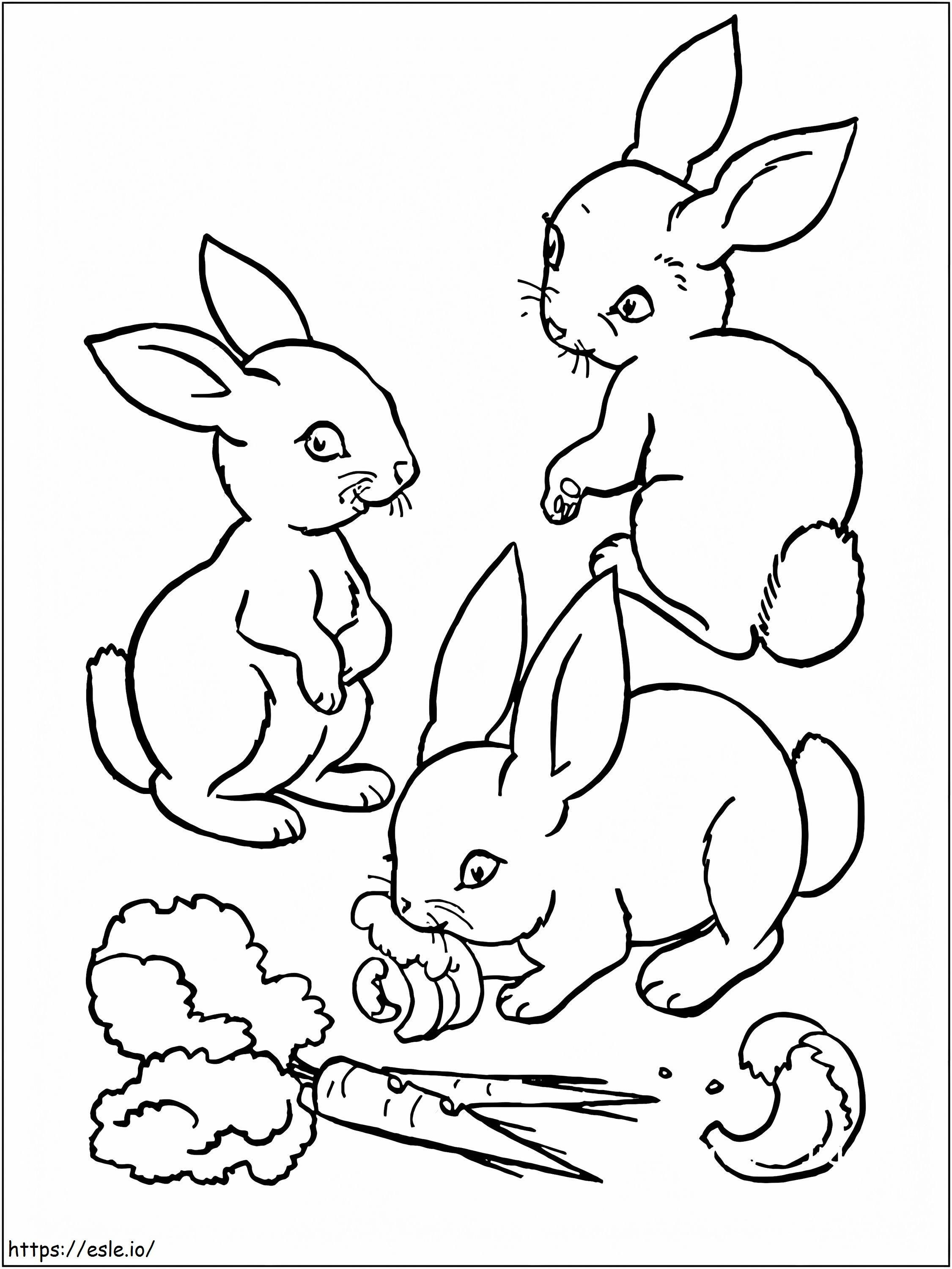 Três coelhos para colorir