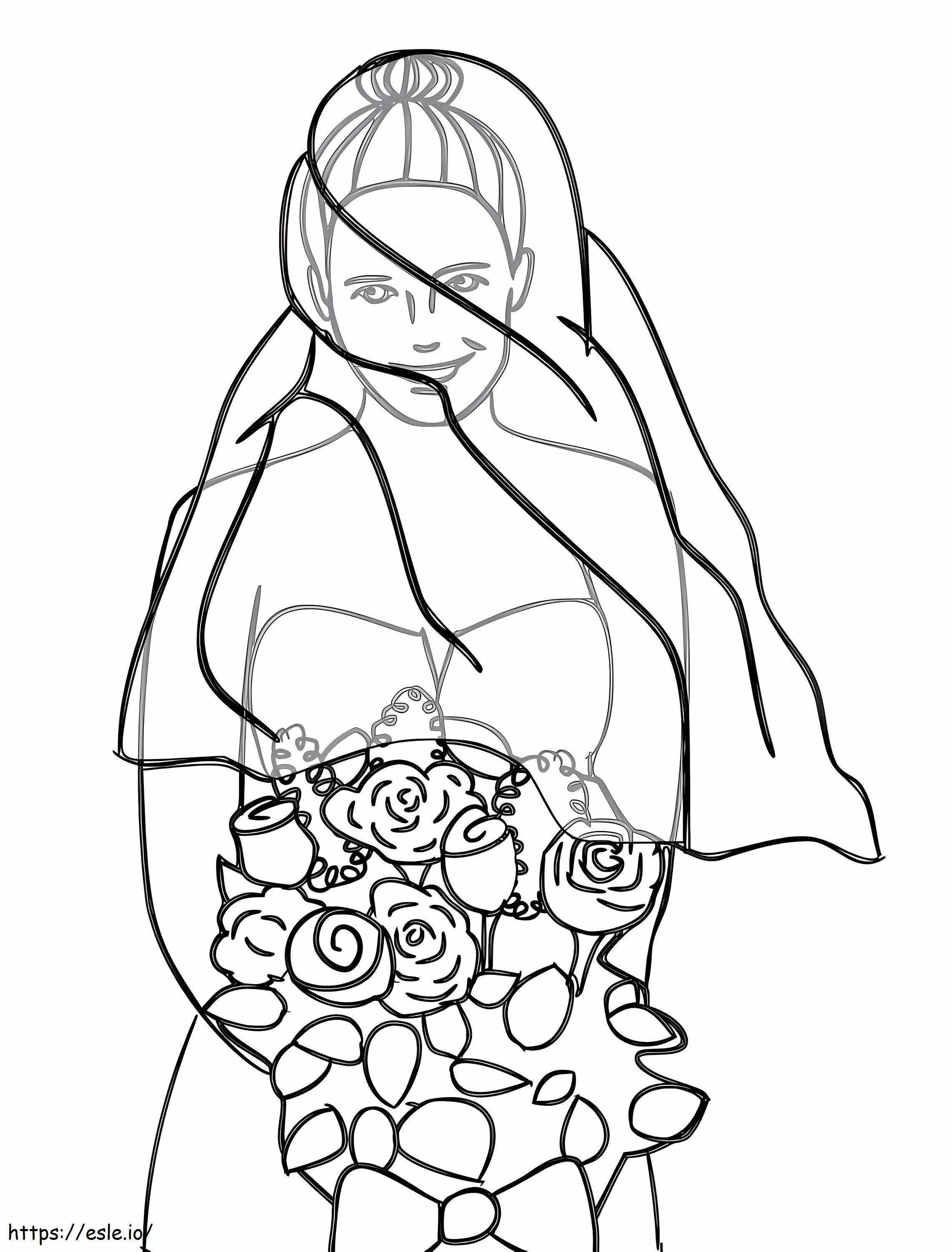 Bride With Wedding Bouquet coloring page