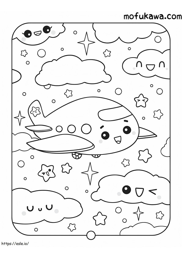 Airplane And Cloud Kawaii coloring page