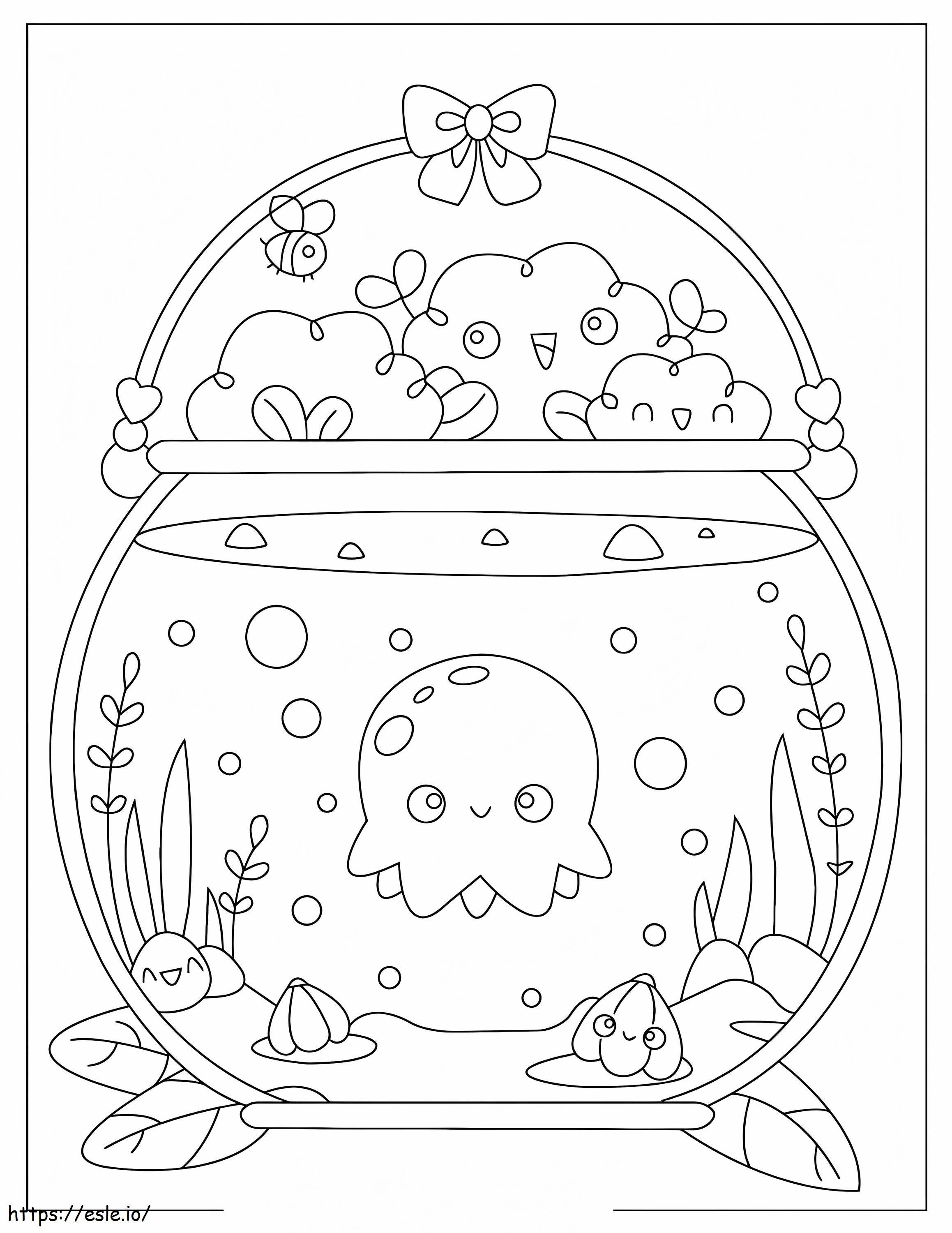 Coloriage Méduse souriant dans un pot de poisson à imprimer dessin