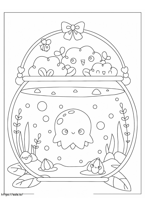Coloriage Méduse souriant dans un pot de poisson à imprimer dessin