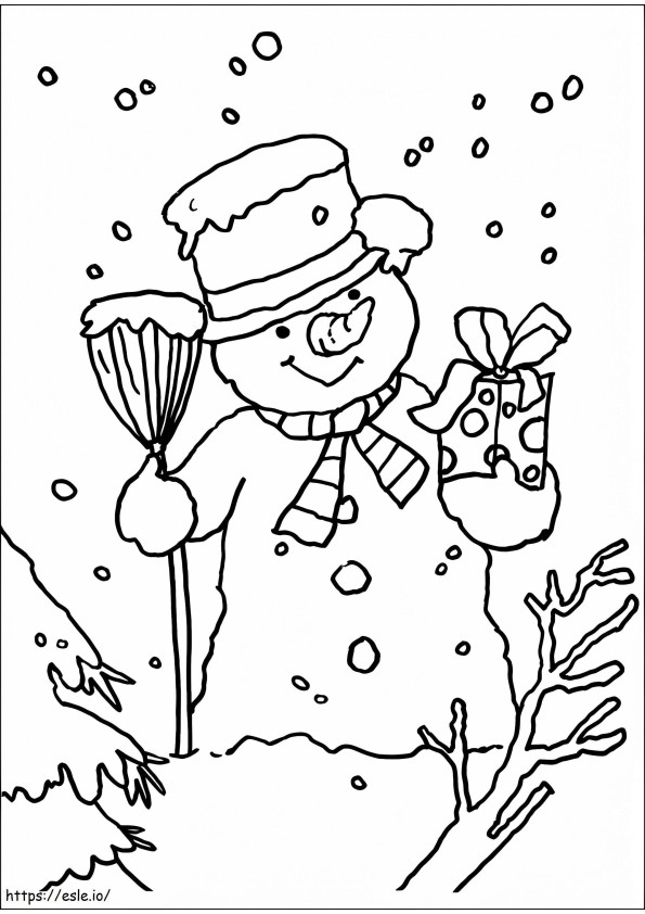 1534391418 Sneeuwpop met cadeau kleurplaat