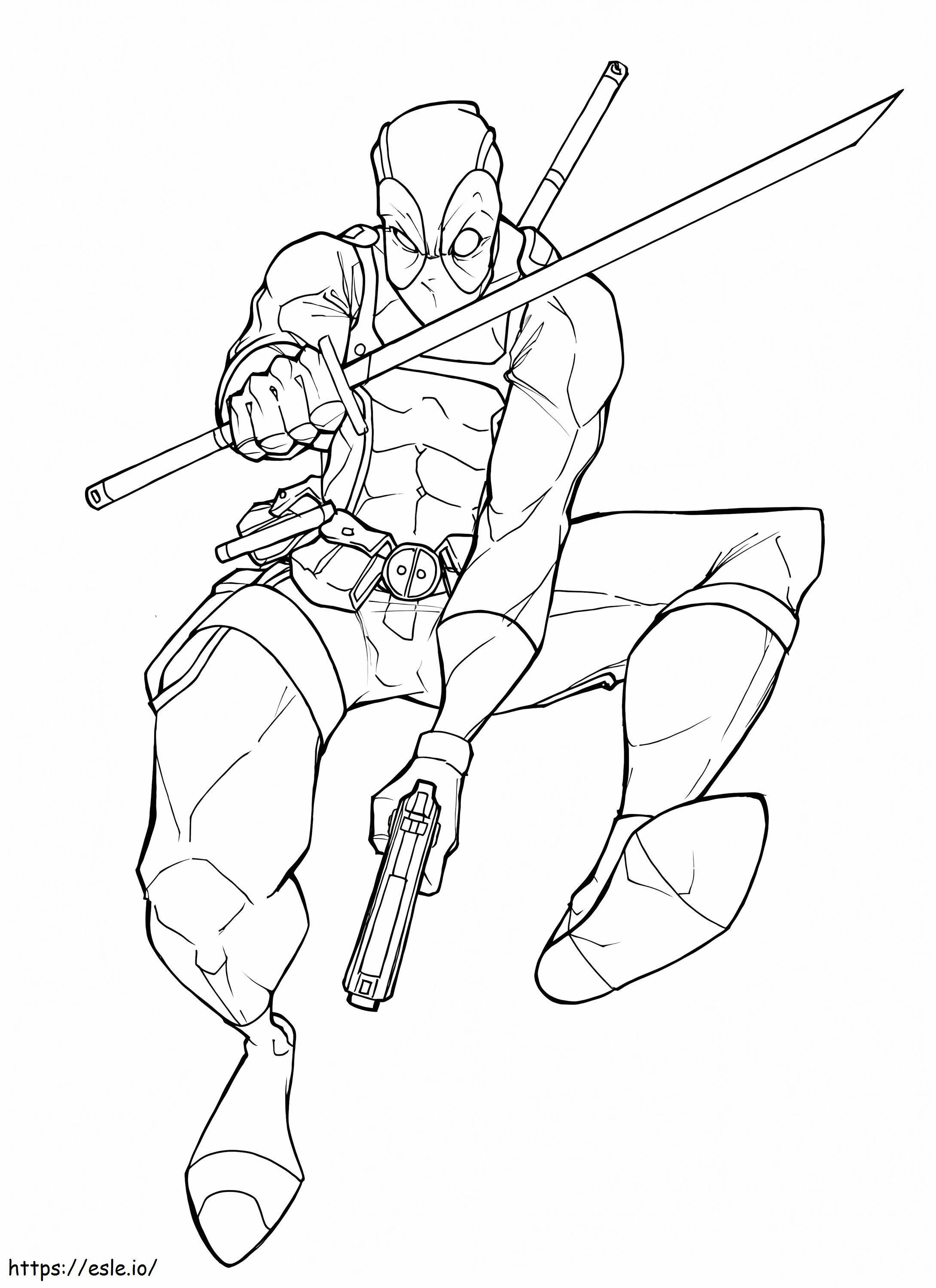 Deadpool Holding Swords coloring page