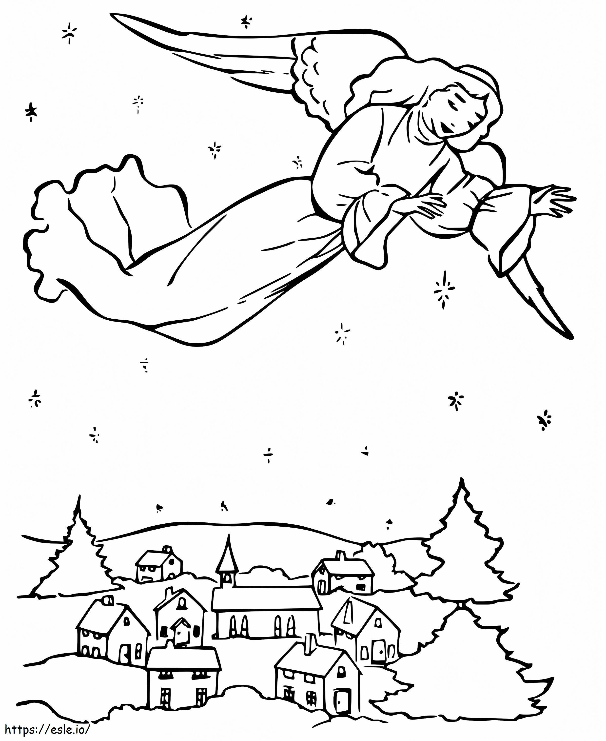 クリスマスの天使が飛んでいる ぬりえ - 塗り絵